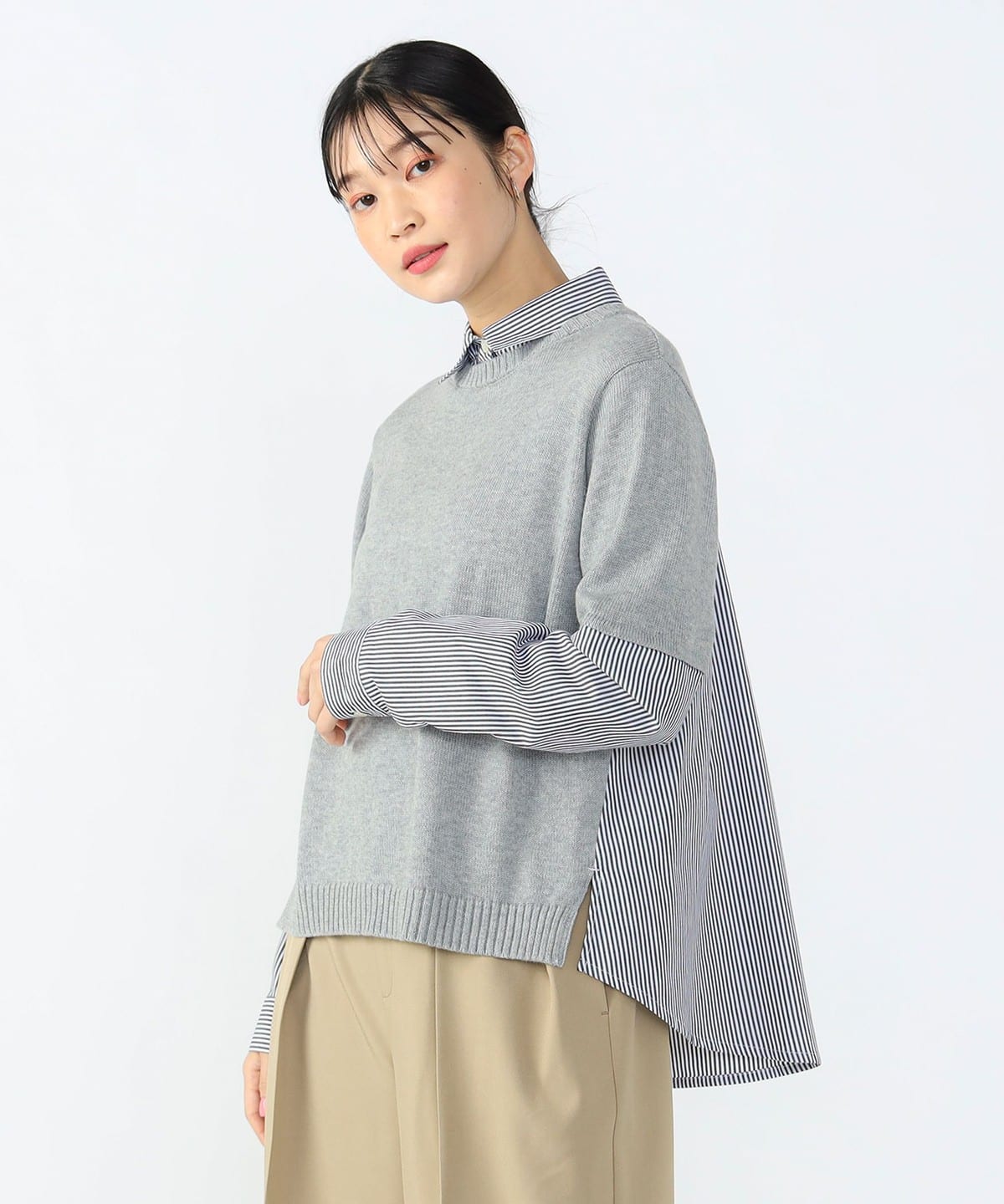 衿付き 異素材 プルオーバー トップス WOMEN LIGHT GREY ONE SIZE 衿付き 異素材 プルオーバー トップス WOMEN LIGHT GREY ONE SIZE