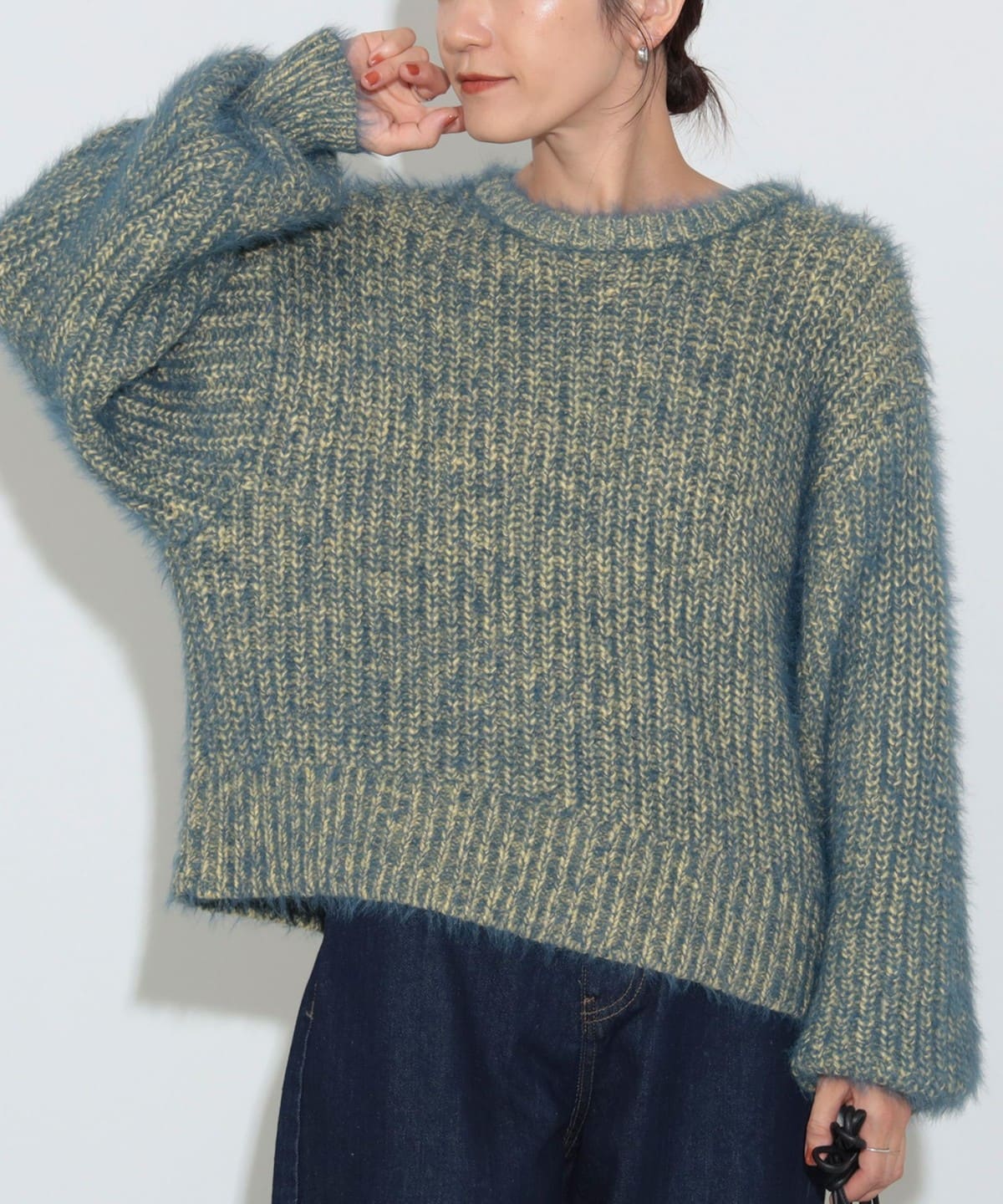 配色 シャギーニット トップス WOMEN BLUE ONE SIZE 配色 シャギーニット トップス WOMEN BLUE ONE SIZE