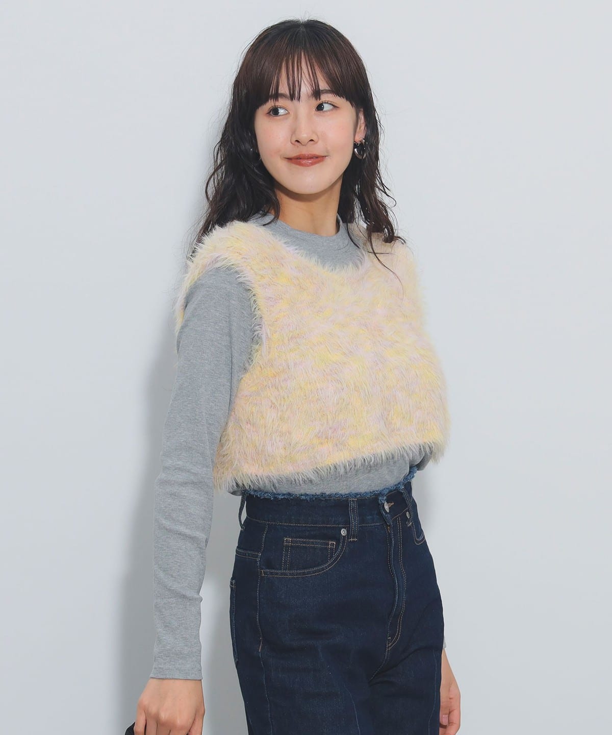 ミックスシャギーベスト × カットソー(セットアイテム) トップス WOMEN YELLOW×GREY ONE SIZE ミックスシャギーベスト × カットソー(セットアイテム) トップス WOMEN YELLOW×GREY ONE SIZE