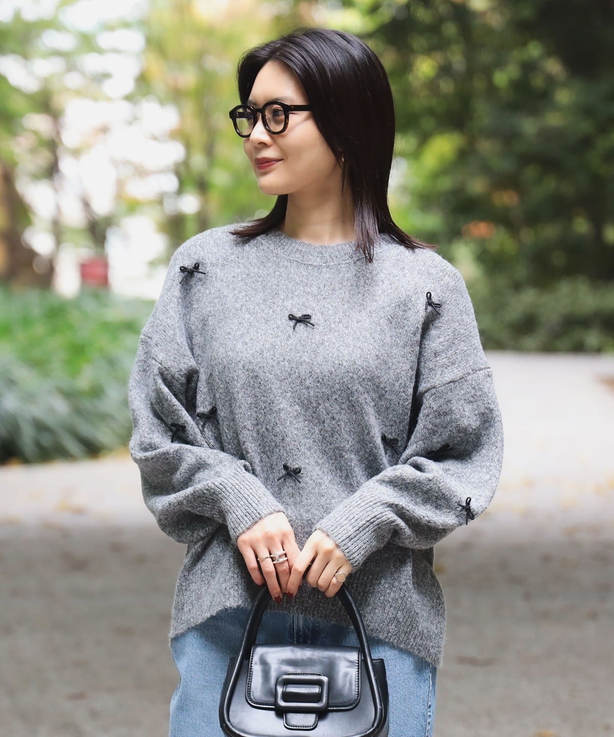 リボン ニットプルオーバー(手洗い可能) トップス WOMEN CHARCOAL ONE SIZE リボン ニットプルオーバー(手洗い可能) トップス WOMEN CHARCOAL ONE SIZE