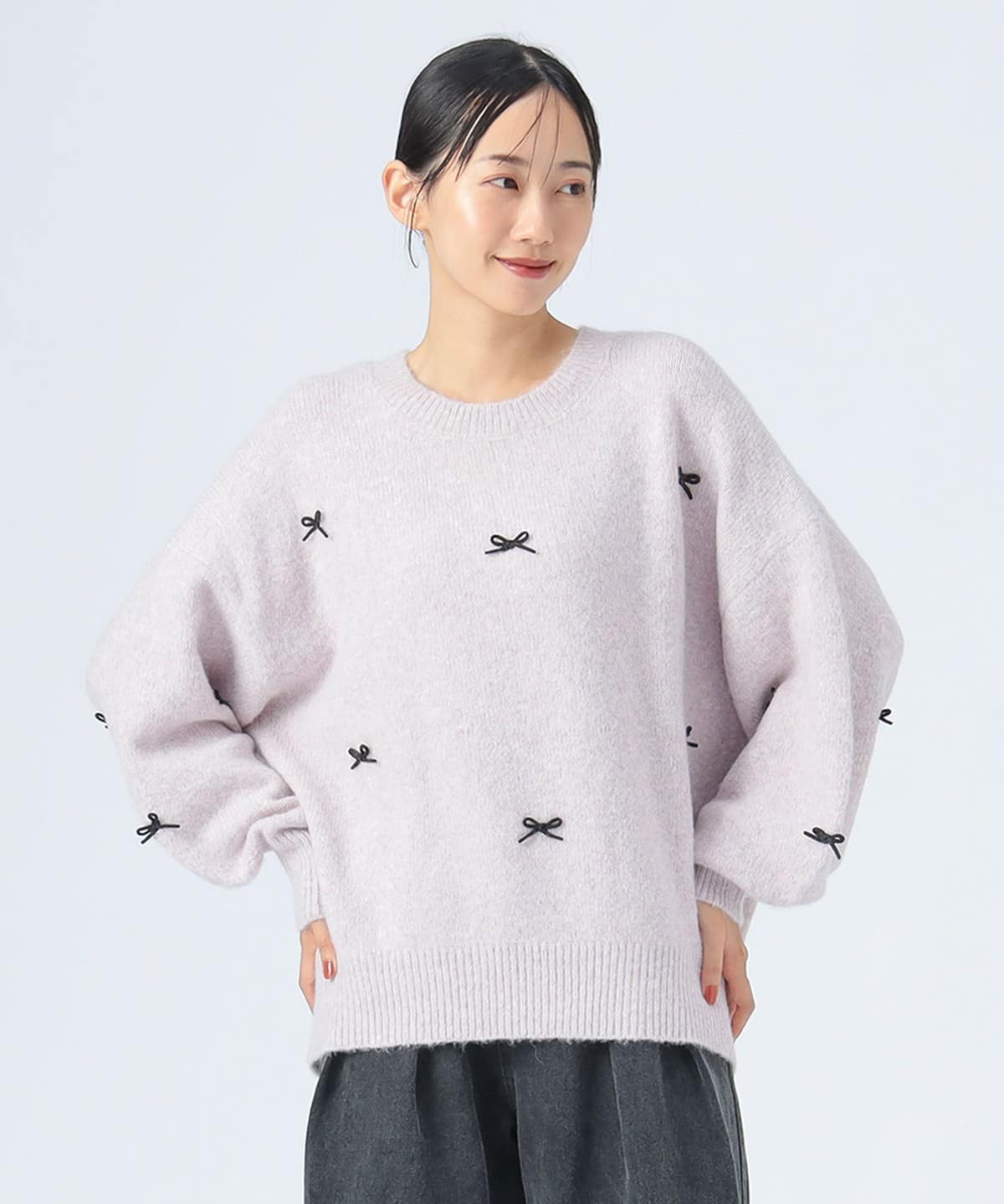 リボン ニットプルオーバー トップス WOMEN PINK ONE SIZE リボン ニットプルオーバー トップス WOMEN PINK ONE SIZE