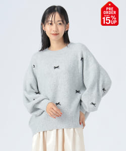 【+15%ポイントUP】リボン ニットプルオーバー（手洗い可能）