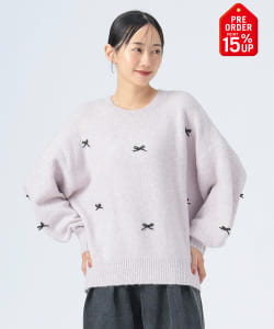 【+15%ポイントUP】リボン ニットプルオーバー（手洗い可能）