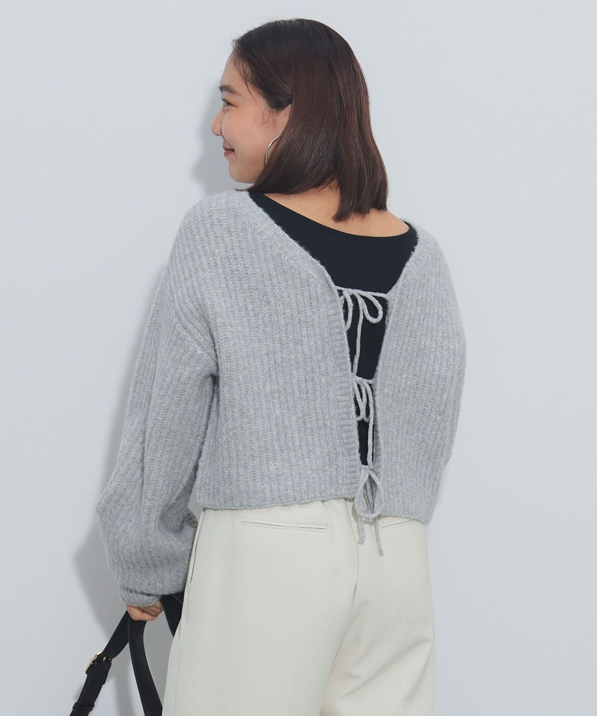 クロップド リボン カーディガン(手洗い可能) トップス WOMEN GREY ONE SIZE クロップド リボン カーディガン(手洗い可能) トップス WOMEN GREY ONE SIZE