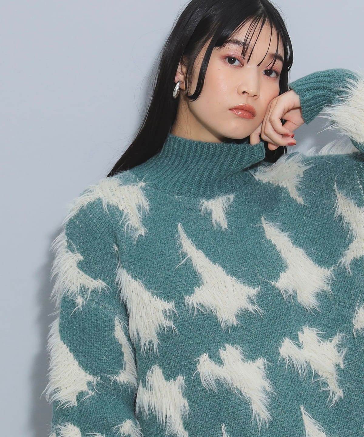 千鳥フェザー ニット(手洗い可能) トップス WOMEN GREEN ONE SIZE 千鳥フェザー ニット(手洗い可能) トップス WOMEN GREEN ONE SIZE
