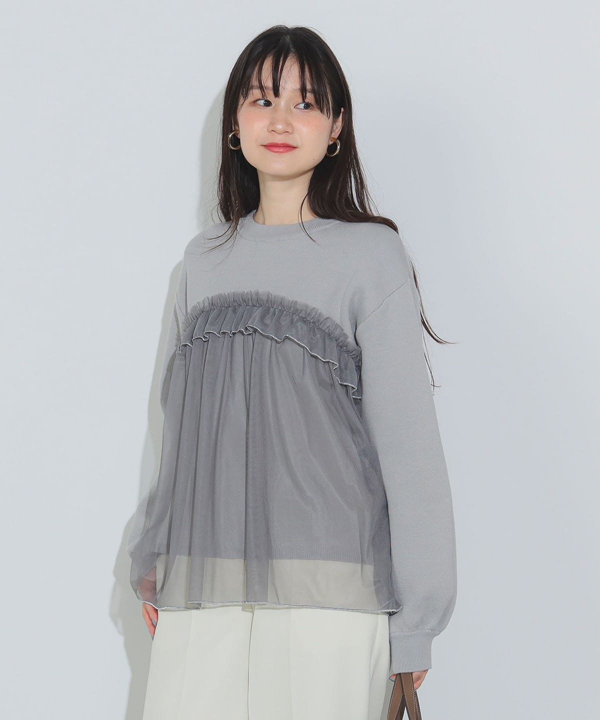 チュールドッキング ニット(手洗い可能) トップス WOMEN GREY ONE SIZE チュールドッキング ニット(手洗い可能) トップス WOMEN GREY ONE SIZE
