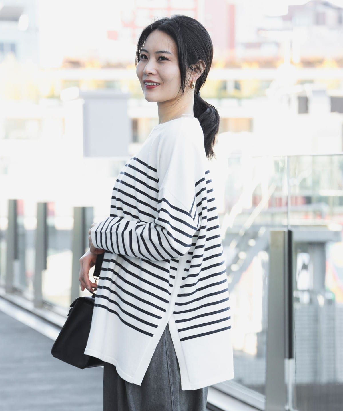 ニットソー ボーダー プルオーバー 25SS(手洗い可能) トップス WOMEN OFF×NAVY ONE SIZE ニットソー ボーダー プルオーバー 25SS(手洗い可能) トップス WOMEN OFF×NAVY ONE SIZE