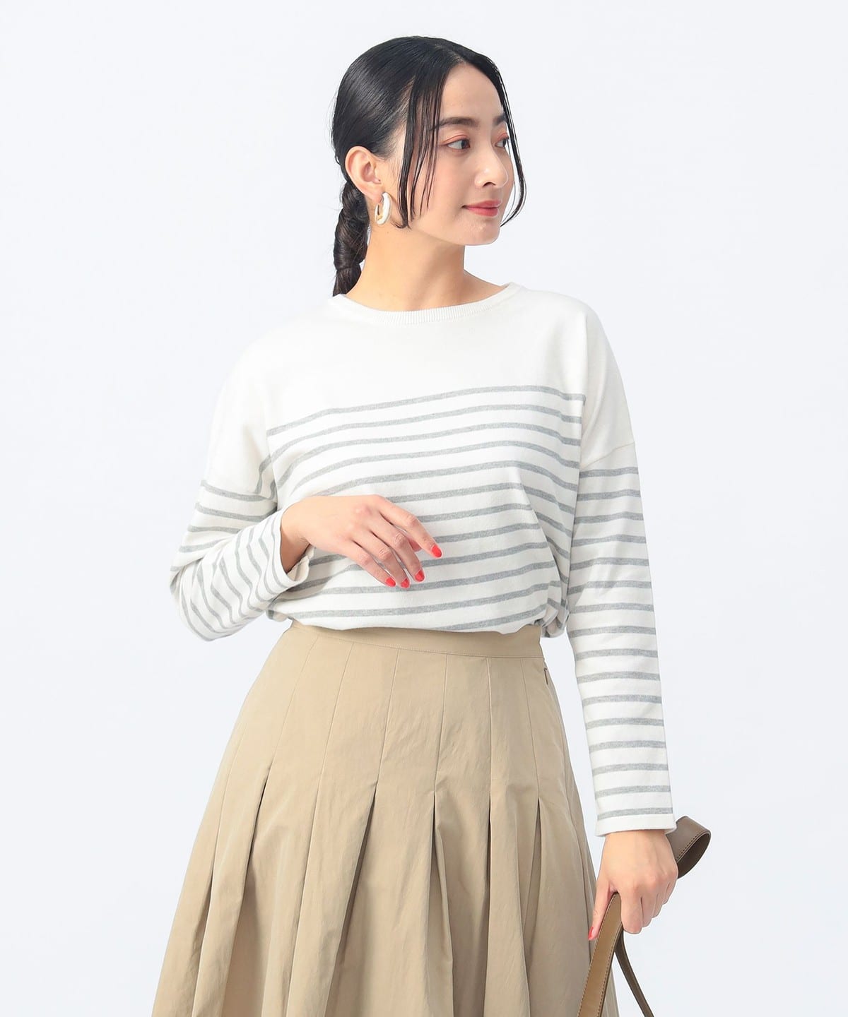 ニットソー ボーダー プルオーバー 25SS(手洗い可能) トップス WOMEN OFF×GREY ONE SIZE ニットソー ボーダー プルオーバー 25SS(手洗い可能) トップス WOMEN OFF×GREY ONE SIZE