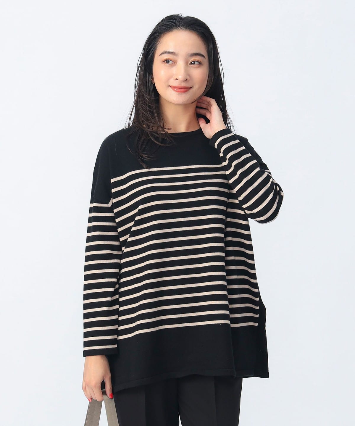 ニットソー ボーダー プルオーバー 25SS(手洗い可能) トップス WOMEN BLACK×BEIGE ONE SIZE ニットソー ボーダー プルオーバー 25SS(手洗い可能) トップス WOMEN BLACK×BEIGE ONE SIZE