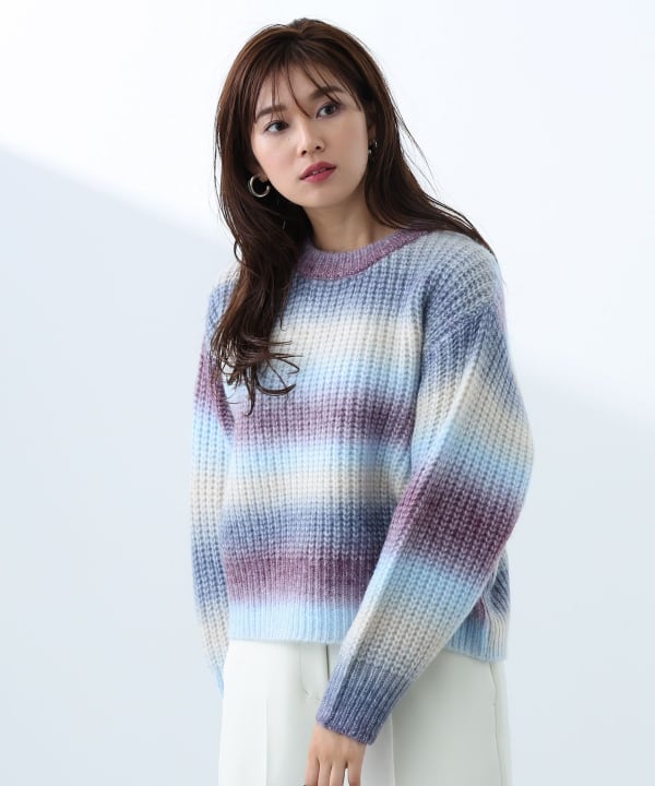 VEATM グラデーションブルー S Wool blend gradation knit / ウールブレンドグラデーション