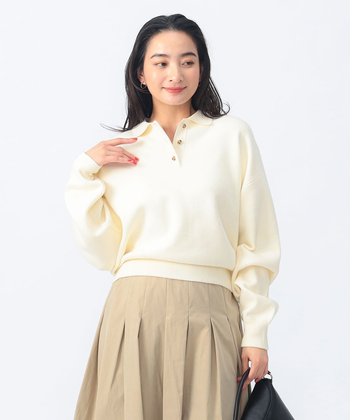 スウェット編み ニットポロ トップス WOMEN IVORY ONE SIZE スウェット編み ニットポロ トップス WOMEN IVORY ONE SIZE