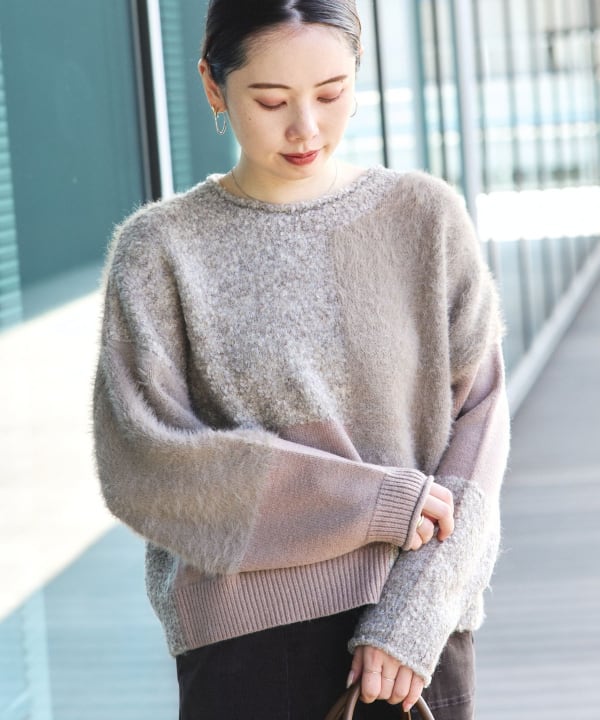 BEAMS HEART（ビームス ハート）パッチワーク 異素材 ニット プル