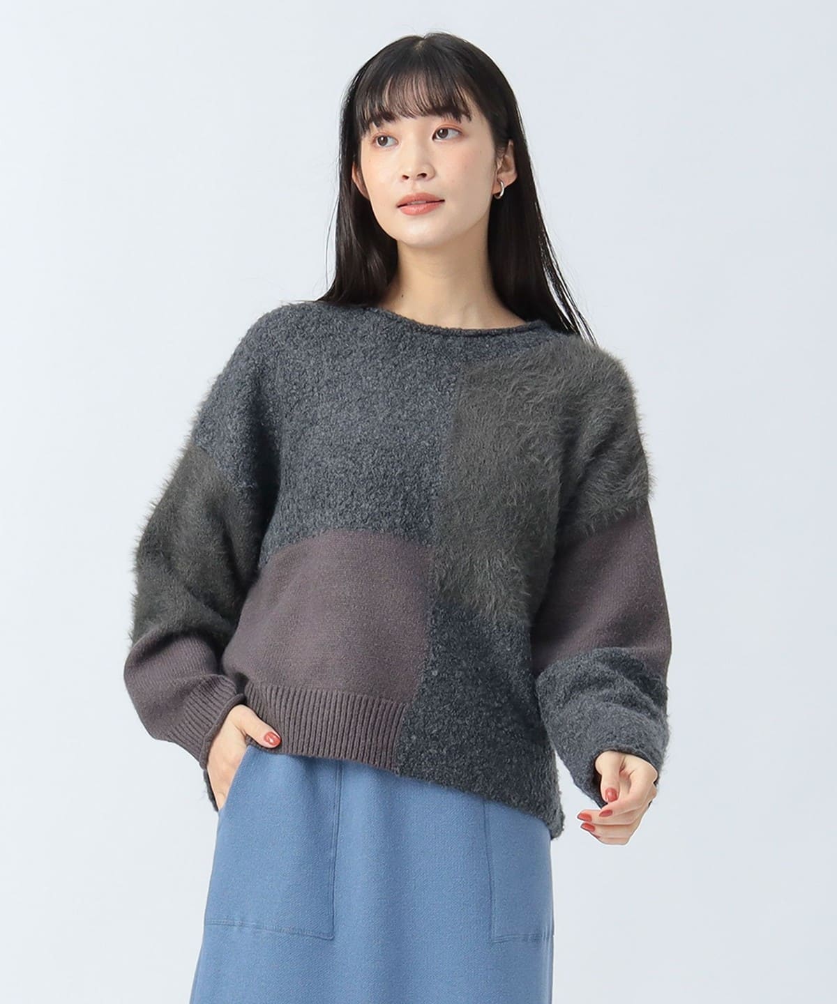 ブラックレーベル 異素材 パッチワーク ニット Lサイズ グレー 楽天 