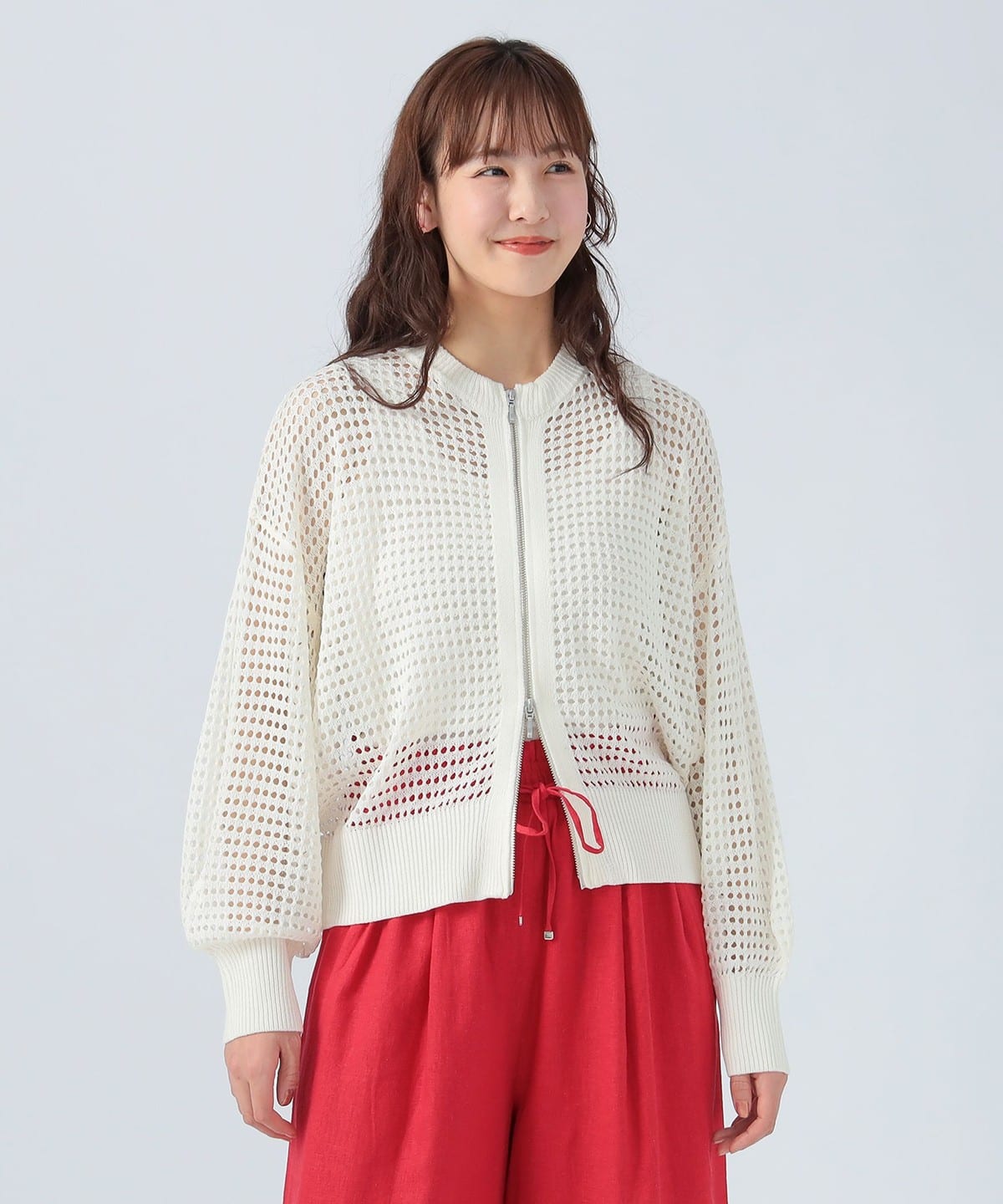 ジップ メッシュニット カーディガン トップス WOMEN OFF WHITE ONE SIZE ジップ メッシュニット カーディガン トップス WOMEN OFF WHITE ONE SIZE