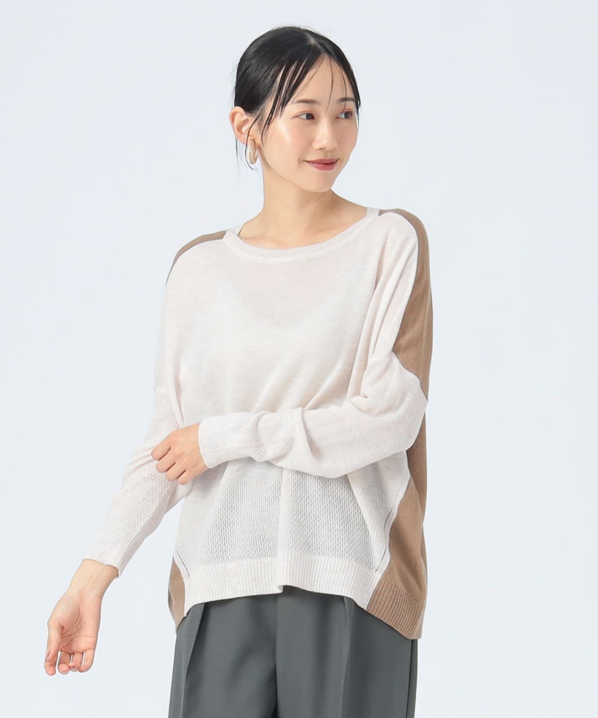 配色 ドルマンニット トップス WOMEN IVORY ONE SIZE 配色 ドルマンニット トップス WOMEN IVORY ONE SIZE