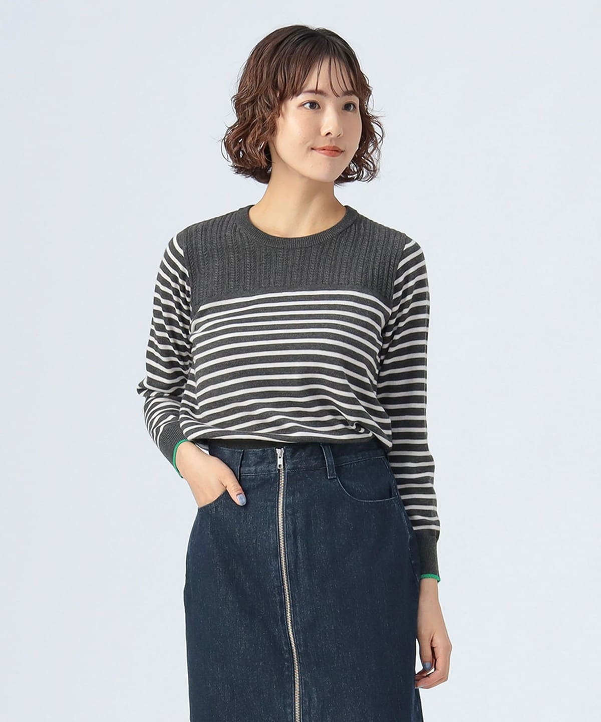 ♥️m　herネイビーボーダーs BEAMS HEART（ビームス ハート）編地 切り替え ボーダー ニット