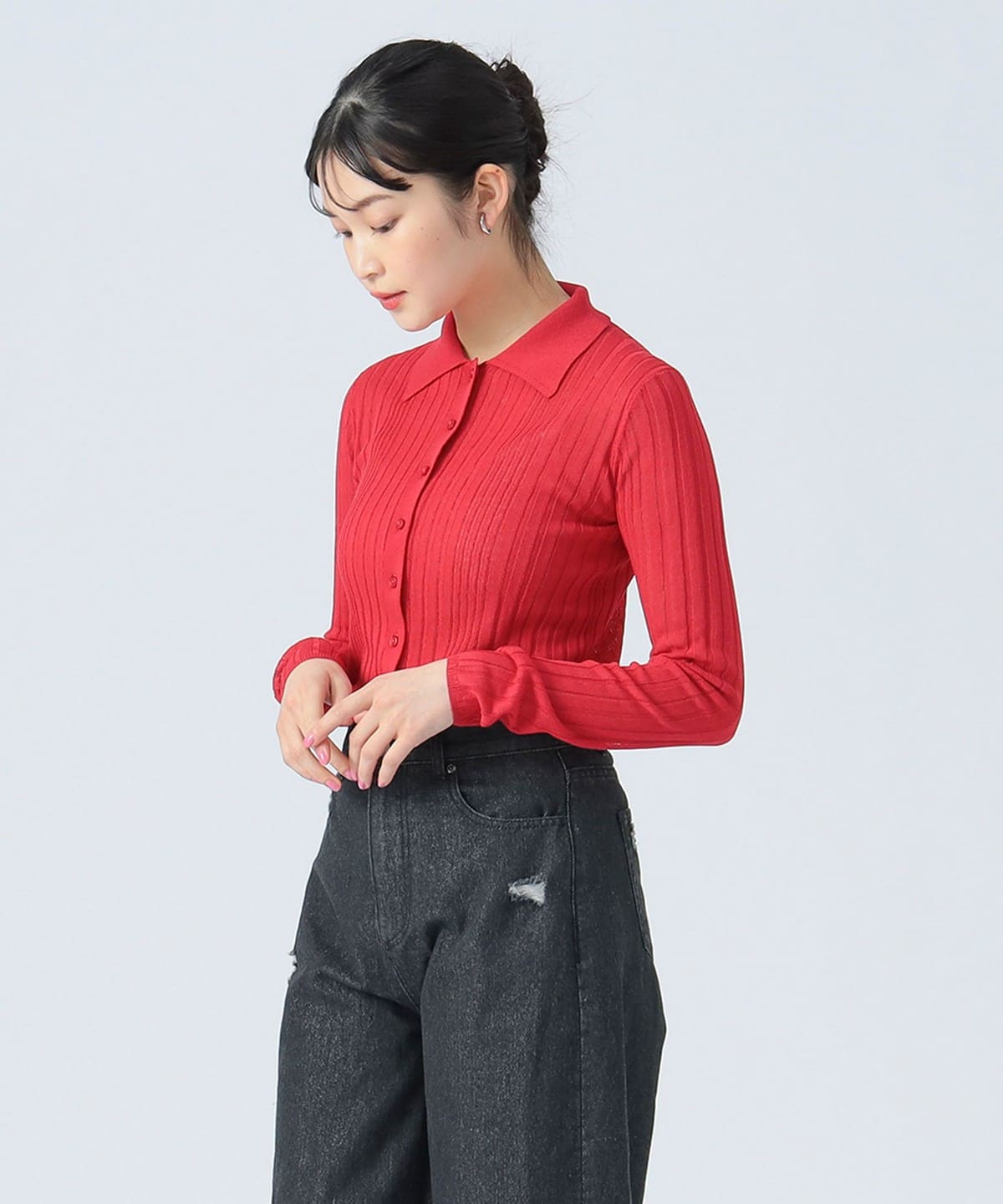 ランダムリブ シアーカーディガン トップス WOMEN RED ONE SIZE ランダムリブ シアーカーディガン トップス WOMEN RED ONE SIZE