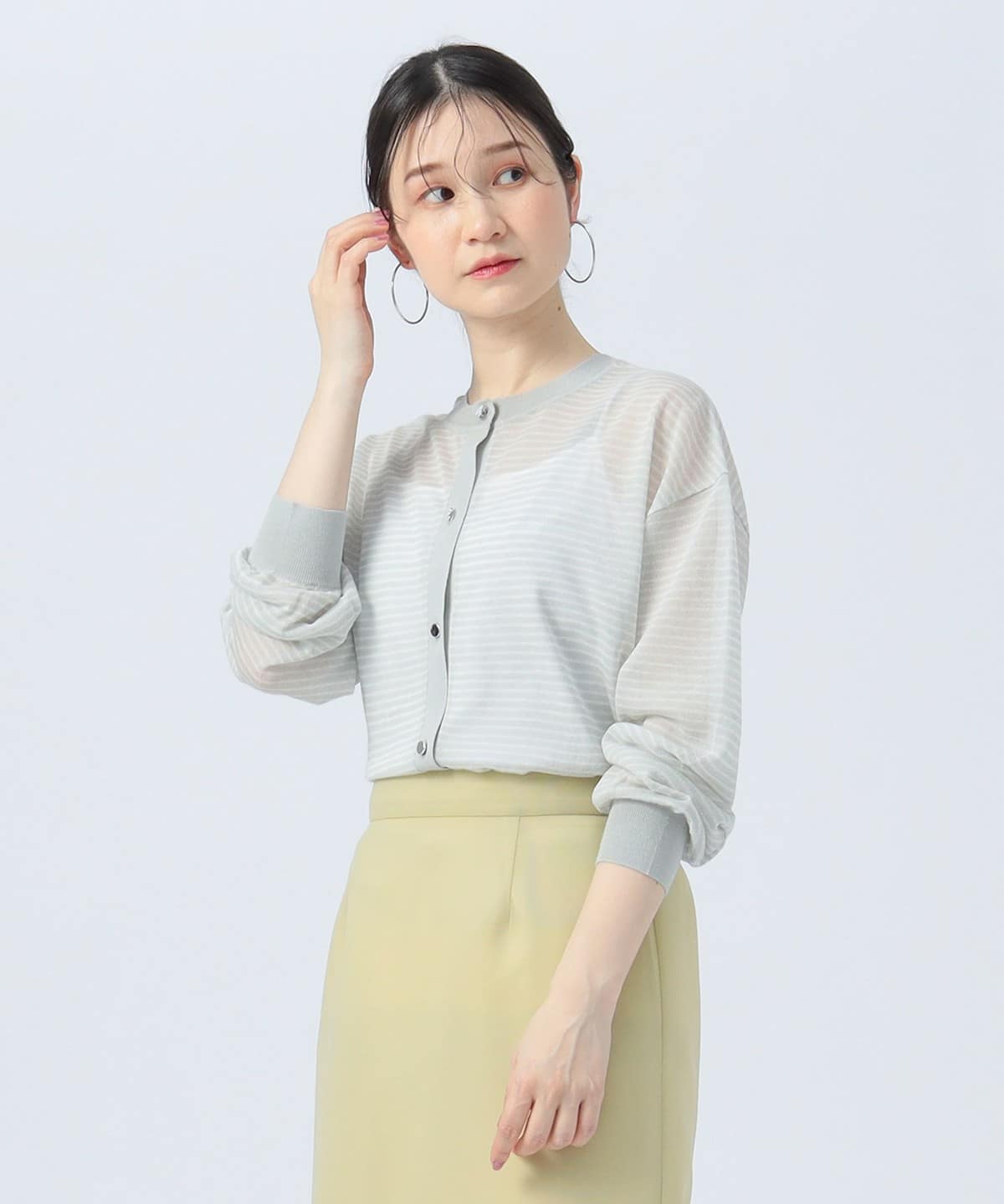 シアーボーダー 2WAY カーディガン(手洗い可能) トップス WOMEN LIGHT GREY ONE SIZE シアーボーダー 2WAY カーディガン(手洗い可能) トップス WOMEN LIGHT GREY ONE SIZE