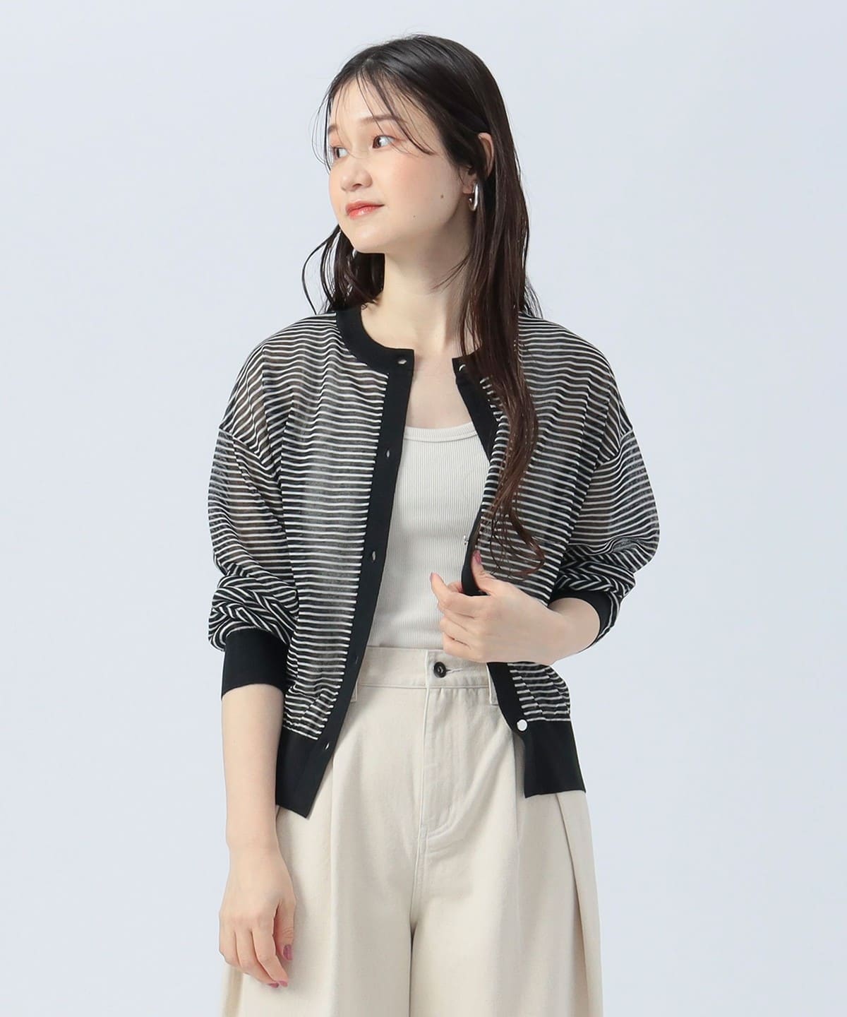 シアーボーダー 2WAY カーディガン(手洗い可能) トップス WOMEN BLACK ONE SIZE シアーボーダー 2WAY カーディガン(手洗い可能) トップス WOMEN BLACK ONE SIZE