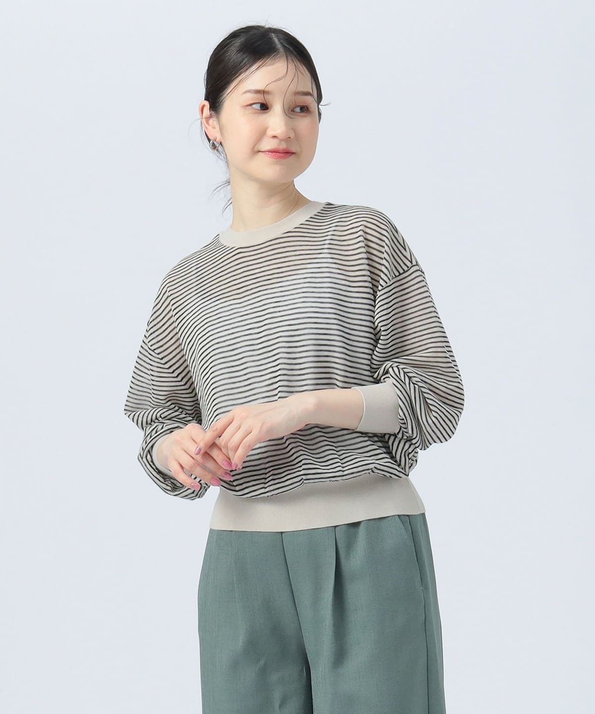 シアーボーダー 2WAY カーディガン(手洗い可能) トップス WOMEN BEIGE ONE SIZE シアーボーダー 2WAY カーディガン(手洗い可能) トップス WOMEN BEIGE ONE SIZE