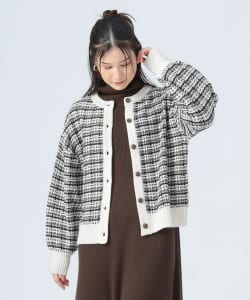 【+15%ポイントUP】チェック ジャカード クルー カーディガン