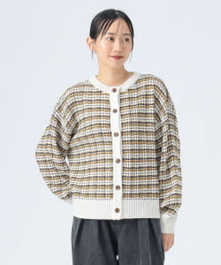 【+15%ポイントUP】チェック ジャカード クルー カーディガン