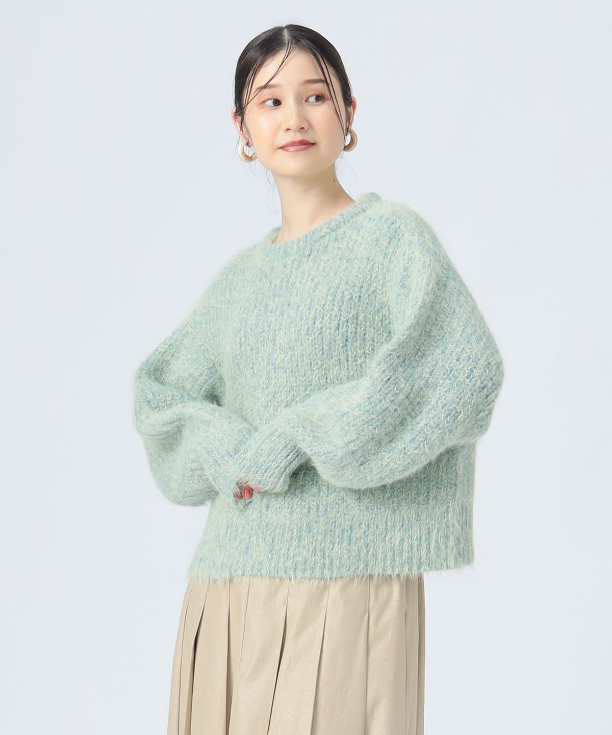 配色 シャギー ニット トップス WOMEN SAX ONE SIZE