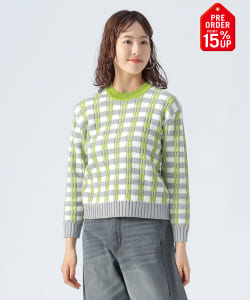 【+15%ポイントUP】フクレ チェック ジャガードニット