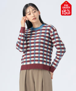 【+15%ポイントUP】フクレ チェック ジャガードニット