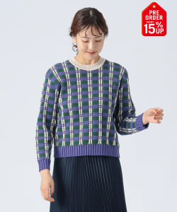 【+15%ポイントUP】フクレ チェック ジャガードニット