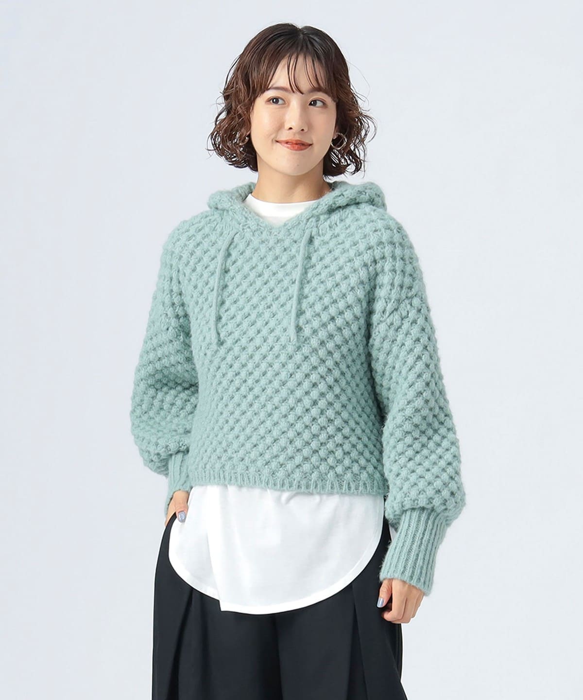 ポコポコ編み パーカー ニット トップス WOMEN LIGHT GREEN ONE SIZE ポコポコ編み パーカー ニット トップス WOMEN LIGHT GREEN ONE SIZE