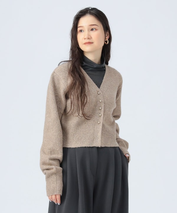 DREAMY x WABISABI 長袖トップ ストーングレー BEAMS HEART（ビームス ハート）ラメ クロップド カーディガン