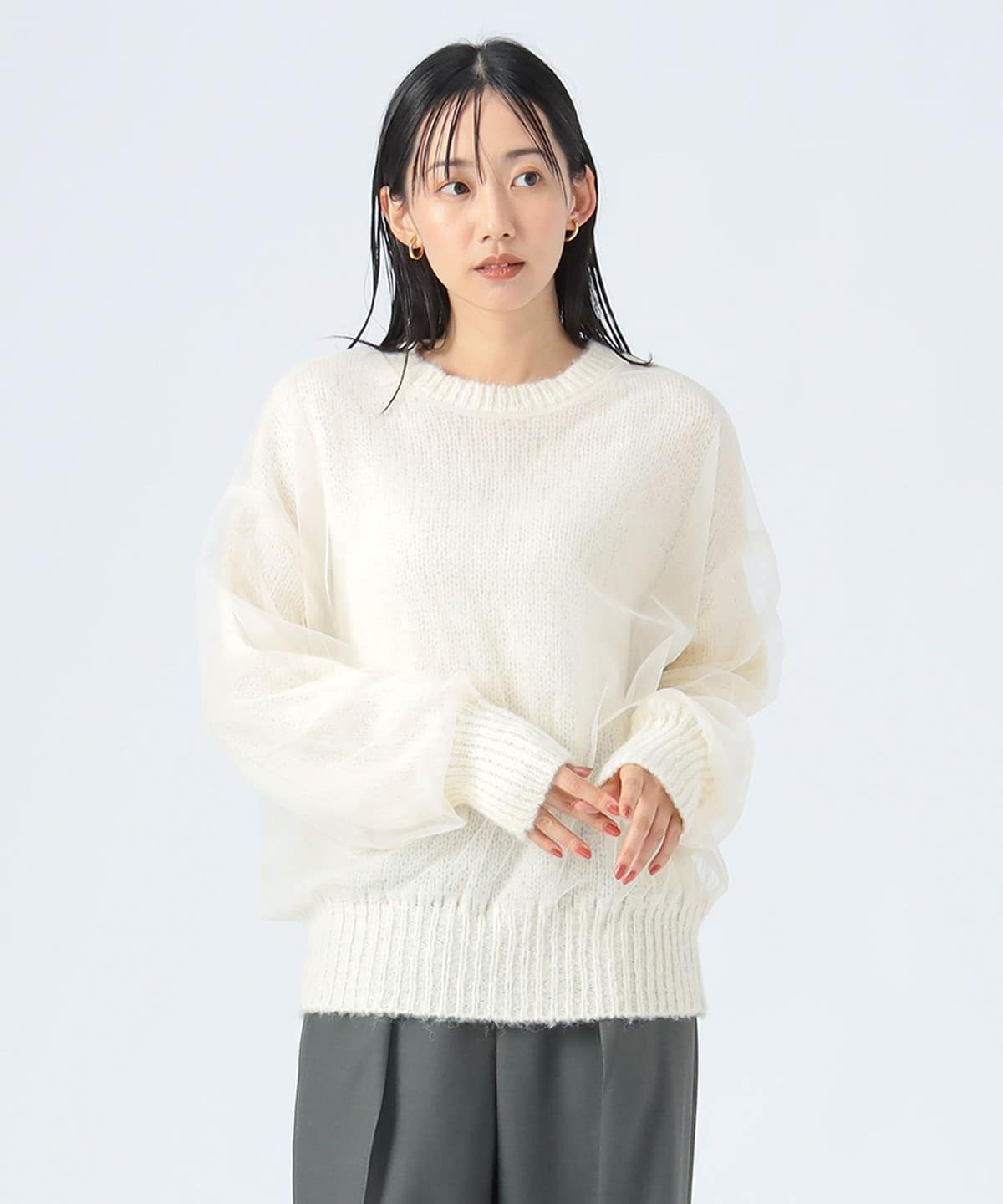 重ね シアー チュールニット トップス WOMEN IVORY ONE SIZE 重ね シアー チュールニット トップス WOMEN IVORY ONE SIZE