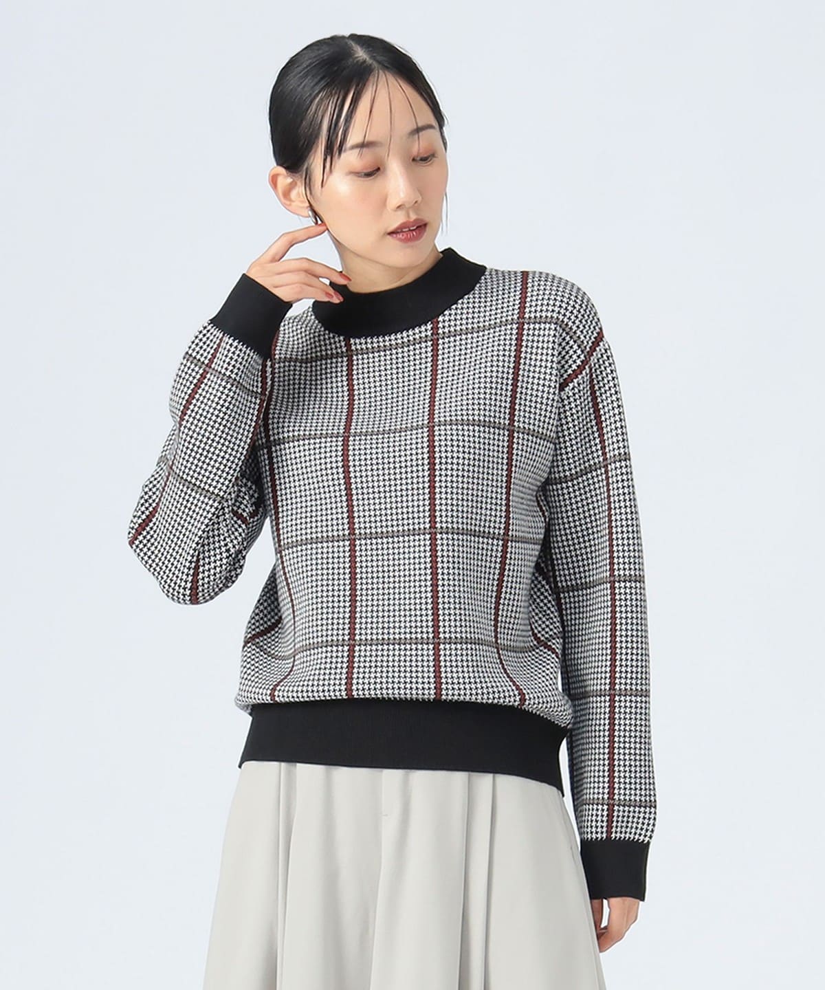 ハイネック チェック プルオーバー トップス WOMEN BLACK ONE SIZE