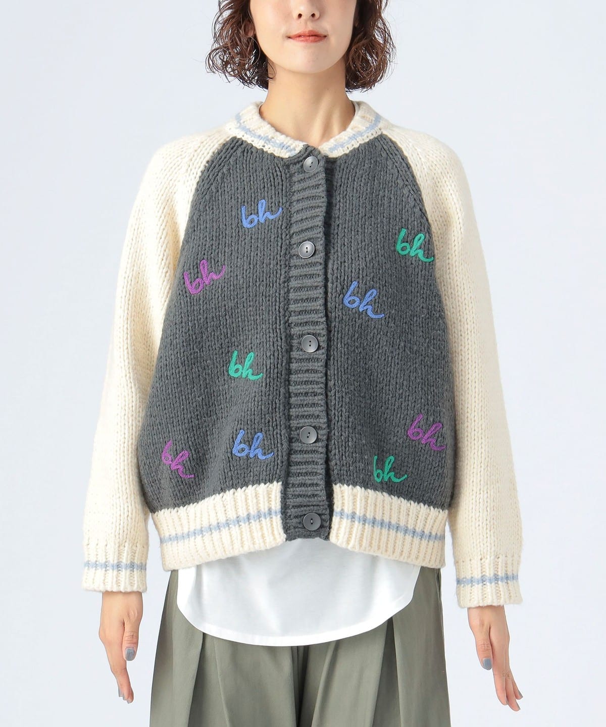 BEAMS HEART（ビームス ハート）ロゴ刺繍 スタジャン カーディガン