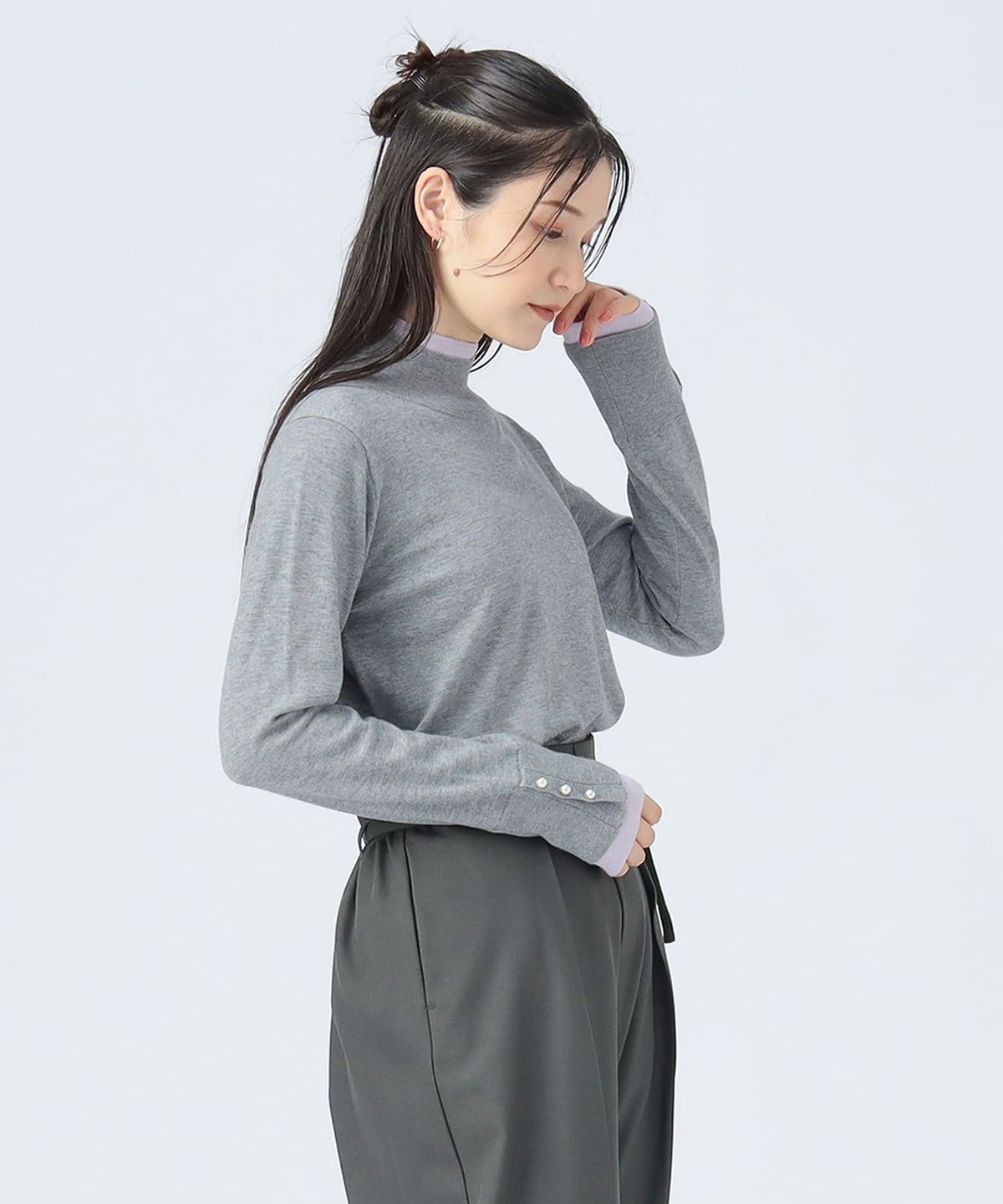 レイヤード 配色 ハイネック プルオーバー トップス WOMEN GREY ONE SIZE レイヤード 配色 ハイネック プルオーバー トップス WOMEN GREY ONE SIZE