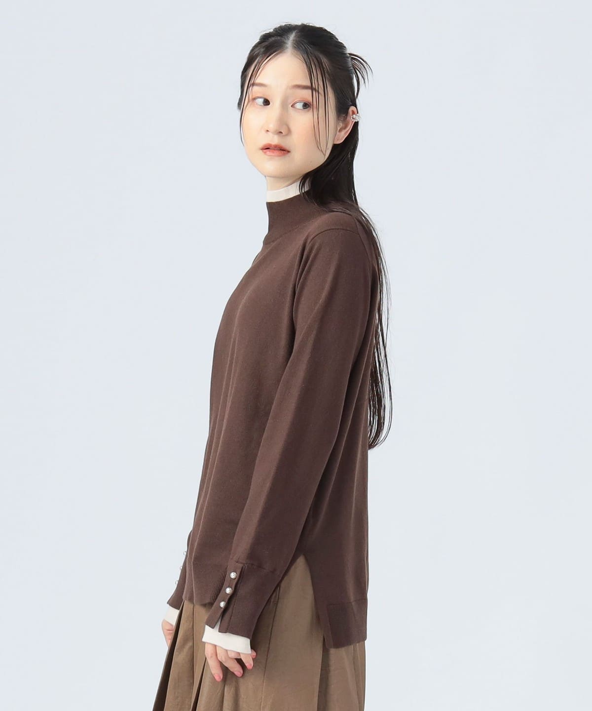 レイヤード 配色 ハイネック プルオーバー トップス WOMEN BROWN ONE SIZE レイヤード 配色 ハイネック プルオーバー トップス WOMEN BROWN ONE SIZE