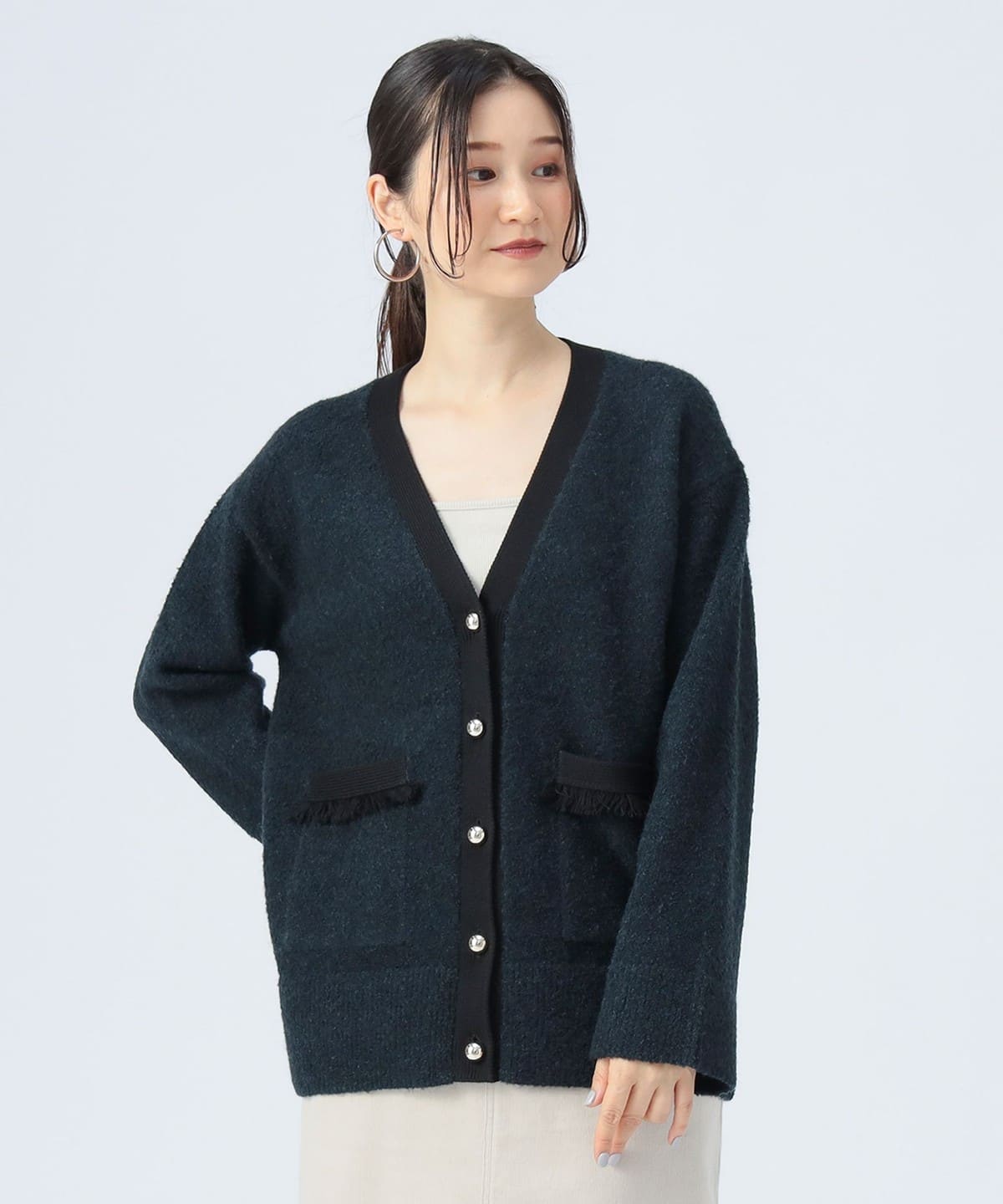 配色 フリンジポケット カーディガン トップス WOMEN NAVY ONE SIZE 配色 フリンジポケット カーディガン トップス WOMEN NAVY ONE SIZE