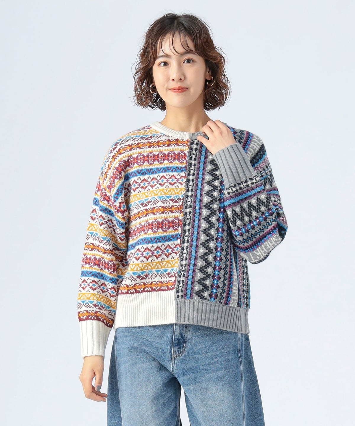フェアアイル プルオーバー ニット トップス WOMEN IVORY×LIGHT GREY ONE SIZE フェアアイル プルオーバー ニット トップス WOMEN IVORY×LIGHT GREY ONE SIZE