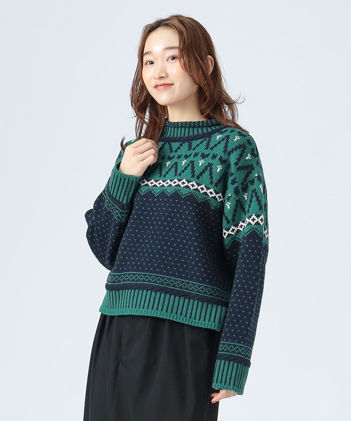 ヴィンテージ ジャカード ニット トップス WOMEN NAVY ONE SIZE