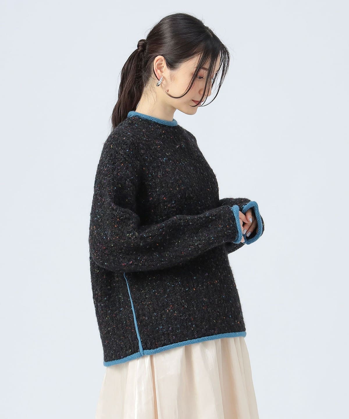 配色 ネップヤーン ニット トップス WOMEN BLACK ONE SIZE