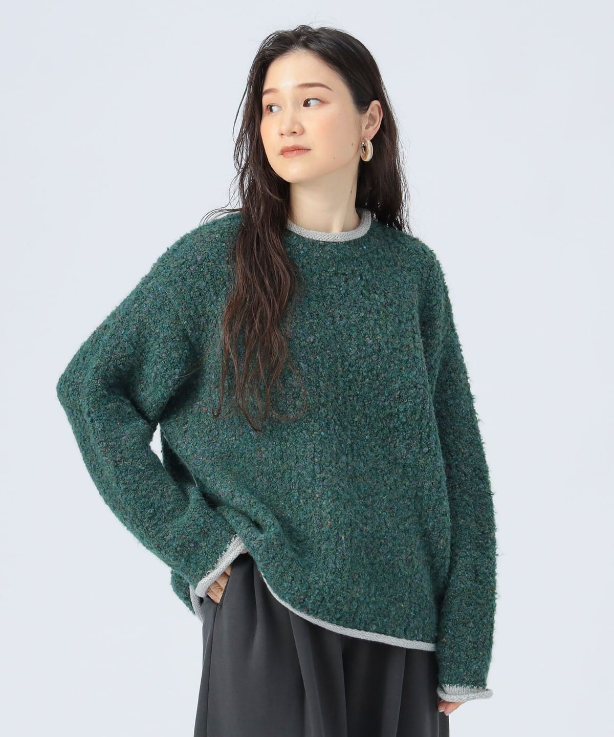 配色 ネップヤーン ニット トップス WOMEN GREEN ONE SIZE