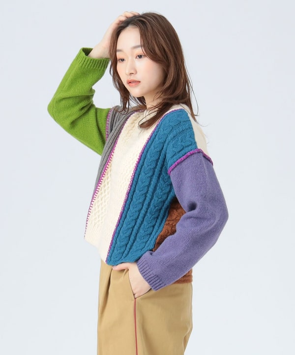 BEAMS HEART（ビームス ハート）配色 パッチワーク ニット プル