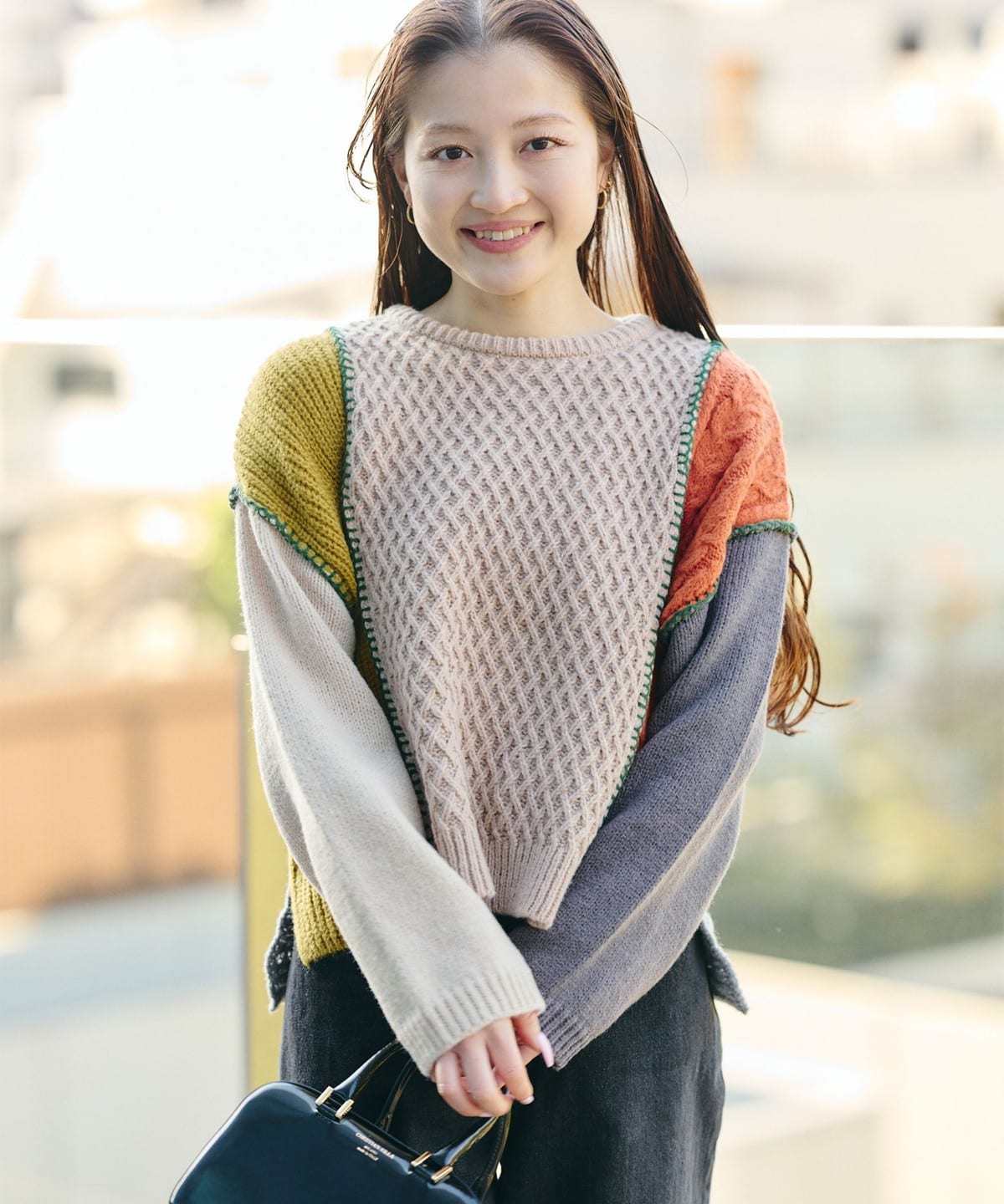 BEAMS HEART（ビームス ハート）配色 パッチワーク ニット プル