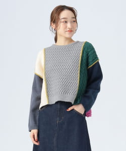 配色 パッチワーク ニット プルオーバー
