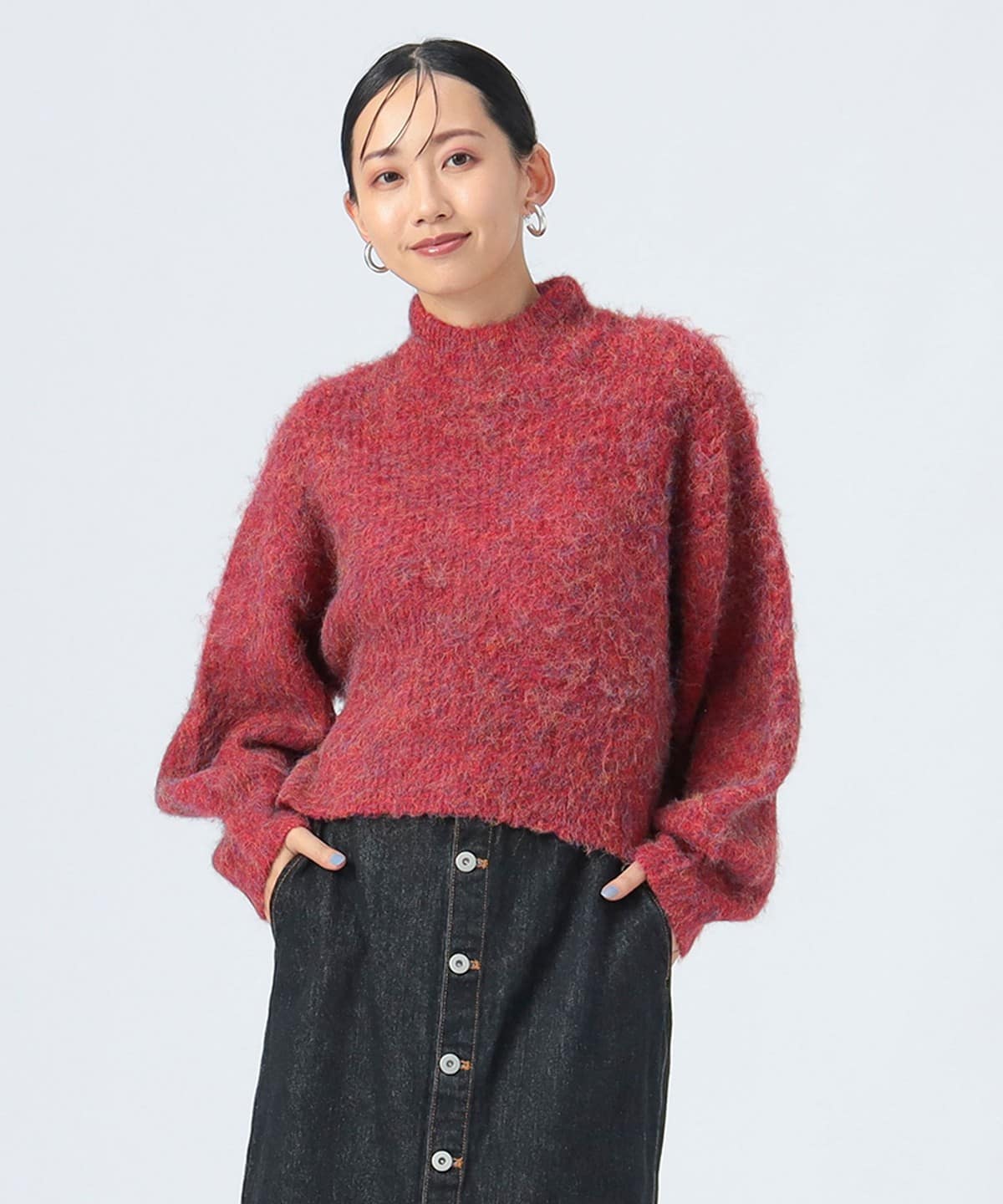 ミックス シャギー プルオーバー トップス WOMEN RED ONE SIZE