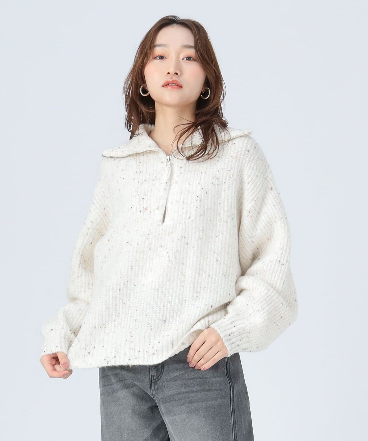 BEAMS HEART（ビームス ハート）ハーフジップ ニット プルオーバー