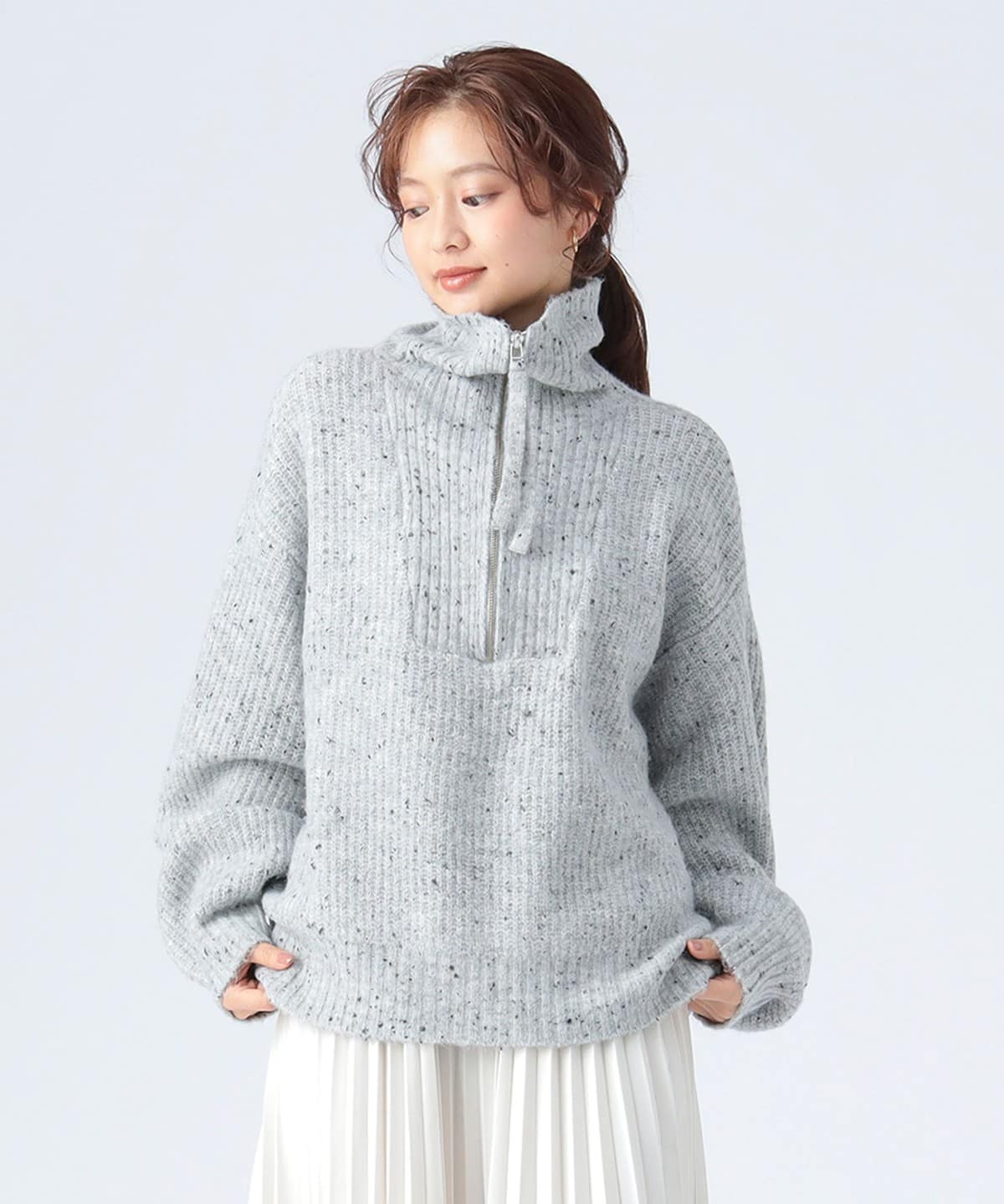 BEAMS HEART（ビームス ハート）ハーフジップ ニット プルオーバー