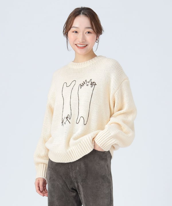BEAMS HEART（ビームス ハート）アートネコ 刺繍 ニット プルオーバー