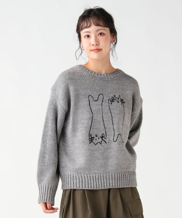 BEAMS HEART（ビームス ハート）アートネコ 刺繍 ニット プルオーバー